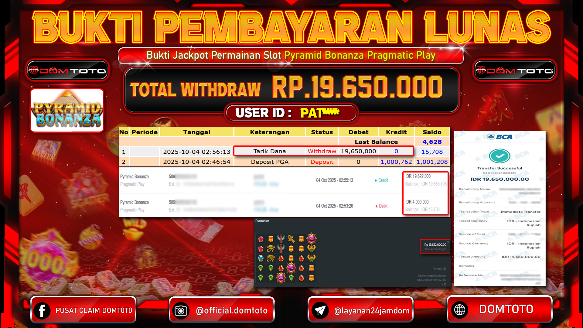 JACKPOT Slot Pyramid Bonanza Pragmatic Play 04 OKTOBER 2025